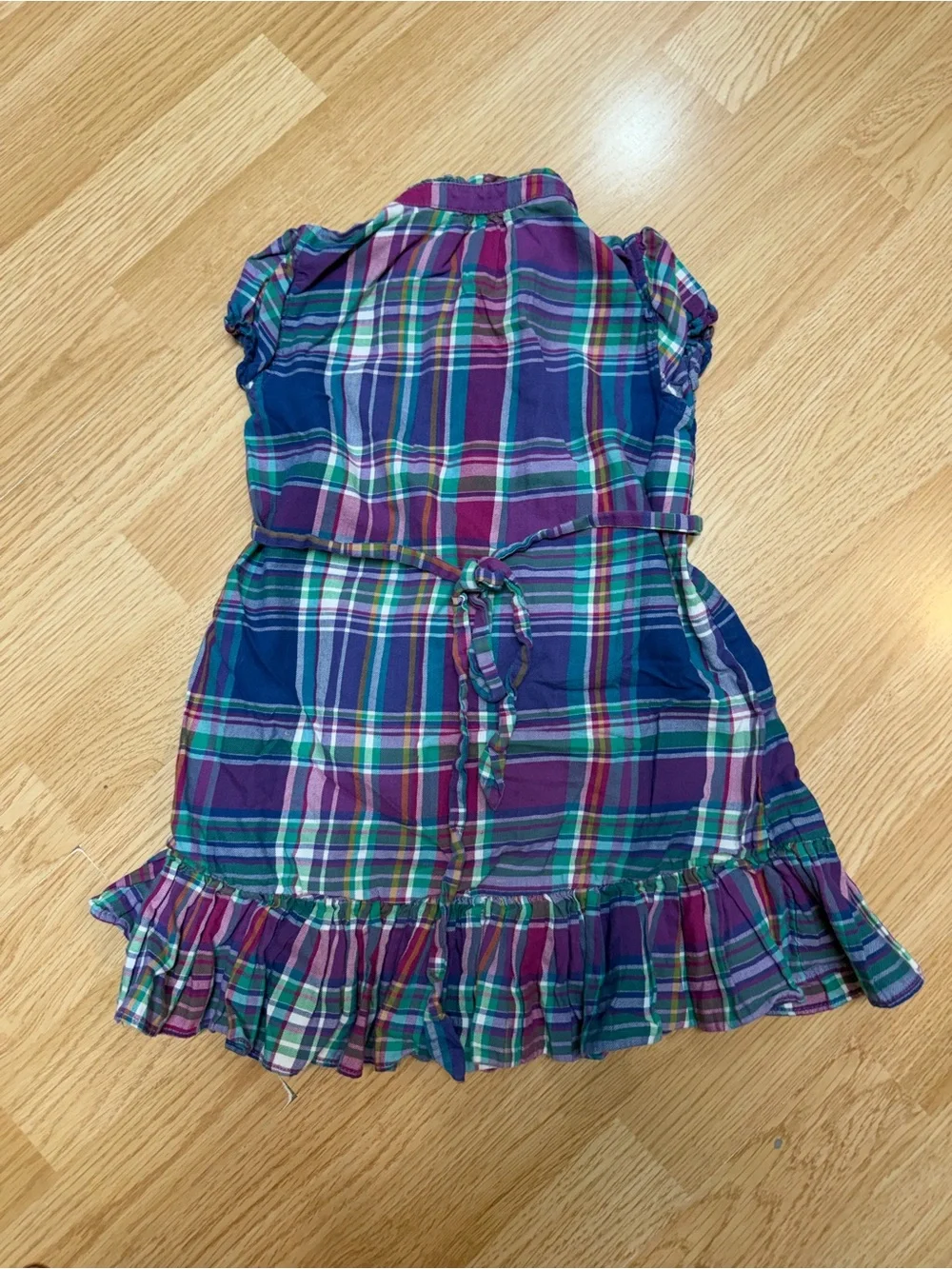 Ralph Lauren Girls 3T Purple Plaid Ruffle Button Front Cotton Dress Preppy